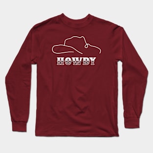 HOWDY Single Line Art of A Cowboy Hat (WHITE) Long Sleeve T-Shirt